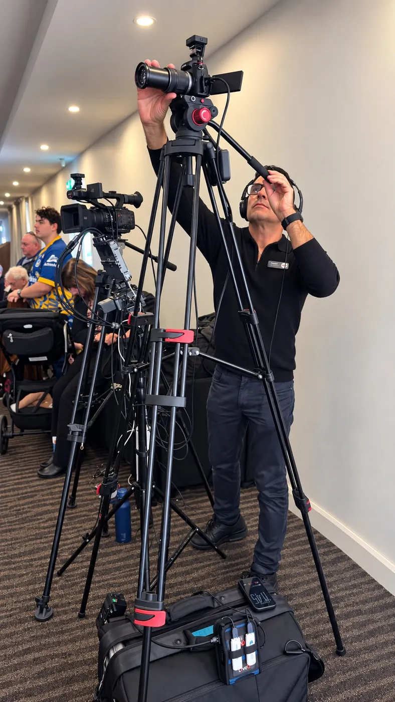 Warren setting up cameras before a service